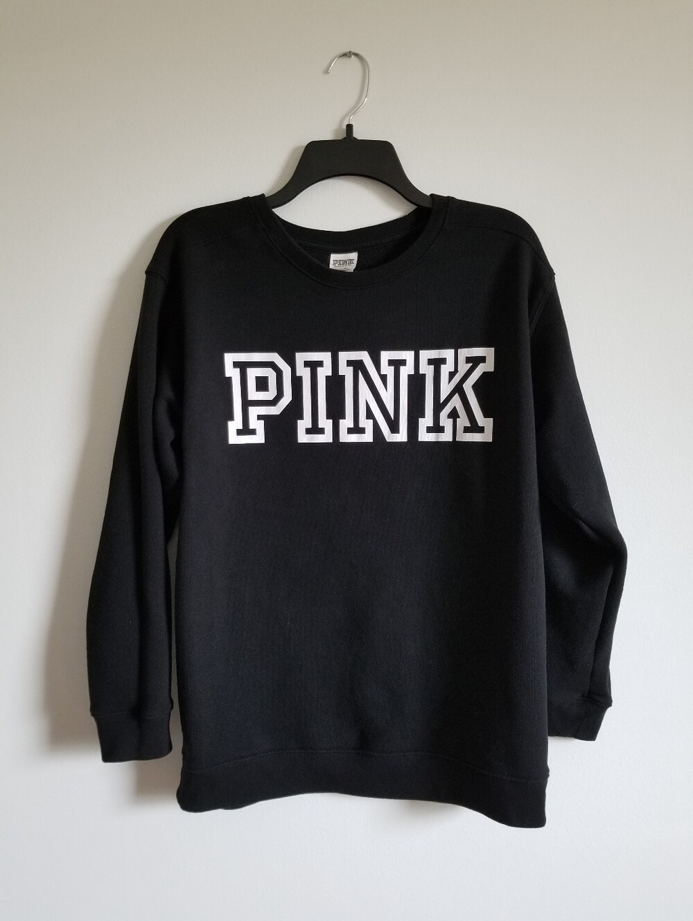 PINK Victoria's Secret Black Crewneck Sweatshirt with White Logo